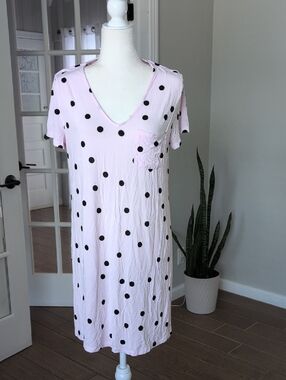Soma Cool Nights Pink and Black Polka Dot Nightshirt Nightgown Medium